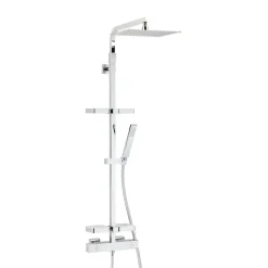 Valentin Colonne de douche thermostatique avec tablette, pomme de tête, douchette et flexible, chrome, Touareg