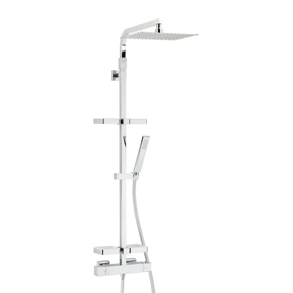 Valentin Colonne de douche thermostatique avec tablette, pomme de tête, douchette et flexible, chrome, Touareg