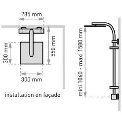 Valentin Colonne de douche thermostatique avec tablette, pomme de tête, douchette et flexible, chrome, Touareg