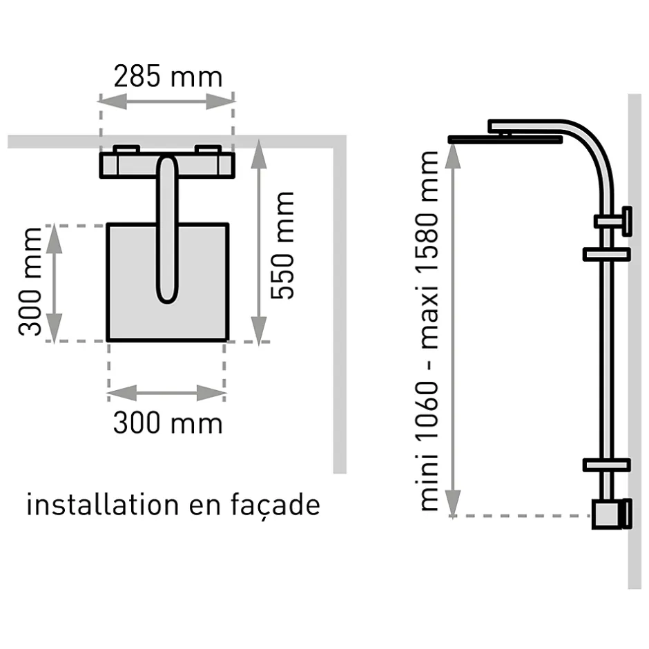 Valentin Colonne de douche thermostatique avec tablette, pomme de tête, douchette et flexible, chrome, Touareg
