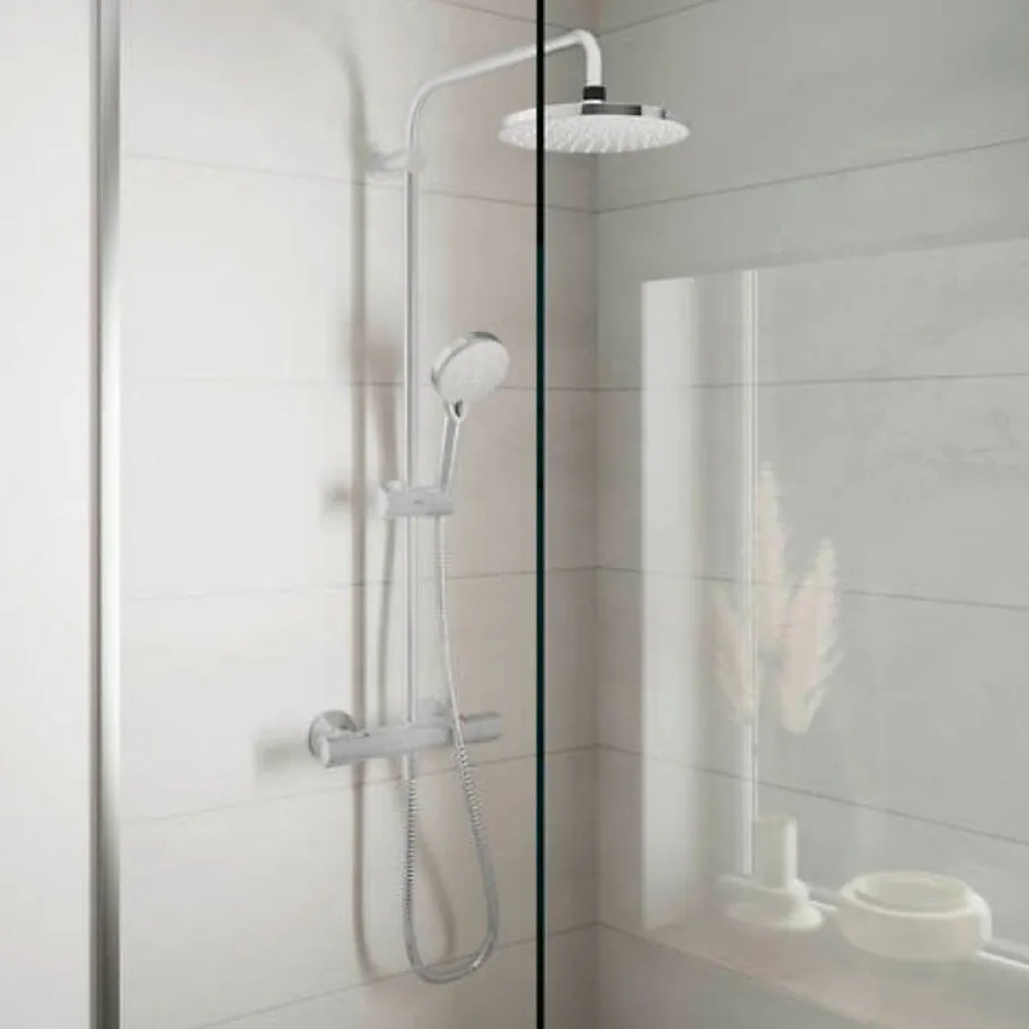 Hansgrohe Colonne de douche thermostatique Vernis Blend 200 Green chromé + tablette AddStoris