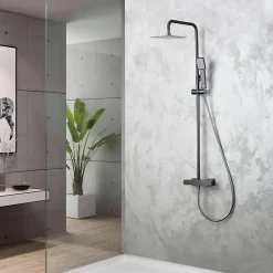 Imex Products Colonne de douche thermostatique noir mat acier et laiton finition PVD anticalcaire