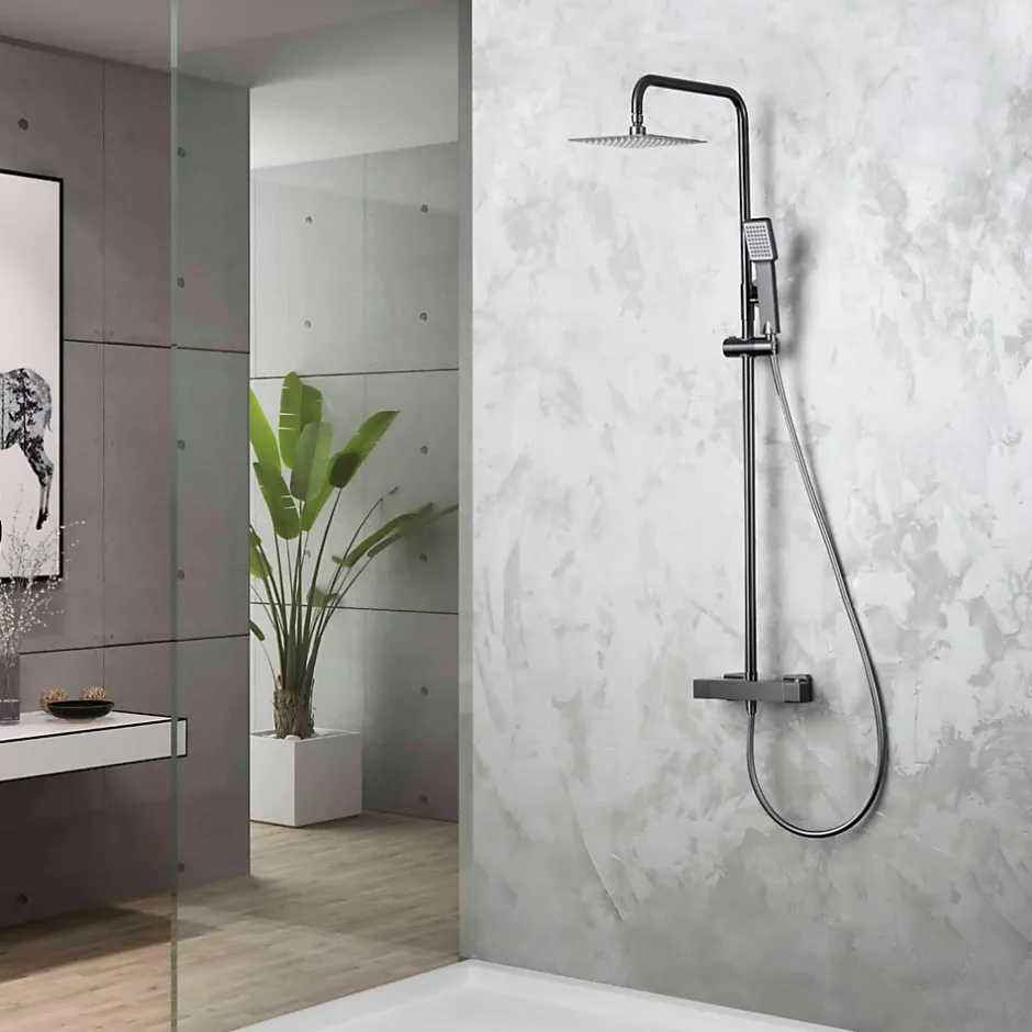 Imex Products Colonne de douche thermostatique noir mat acier et laiton finition PVD anticalcaire