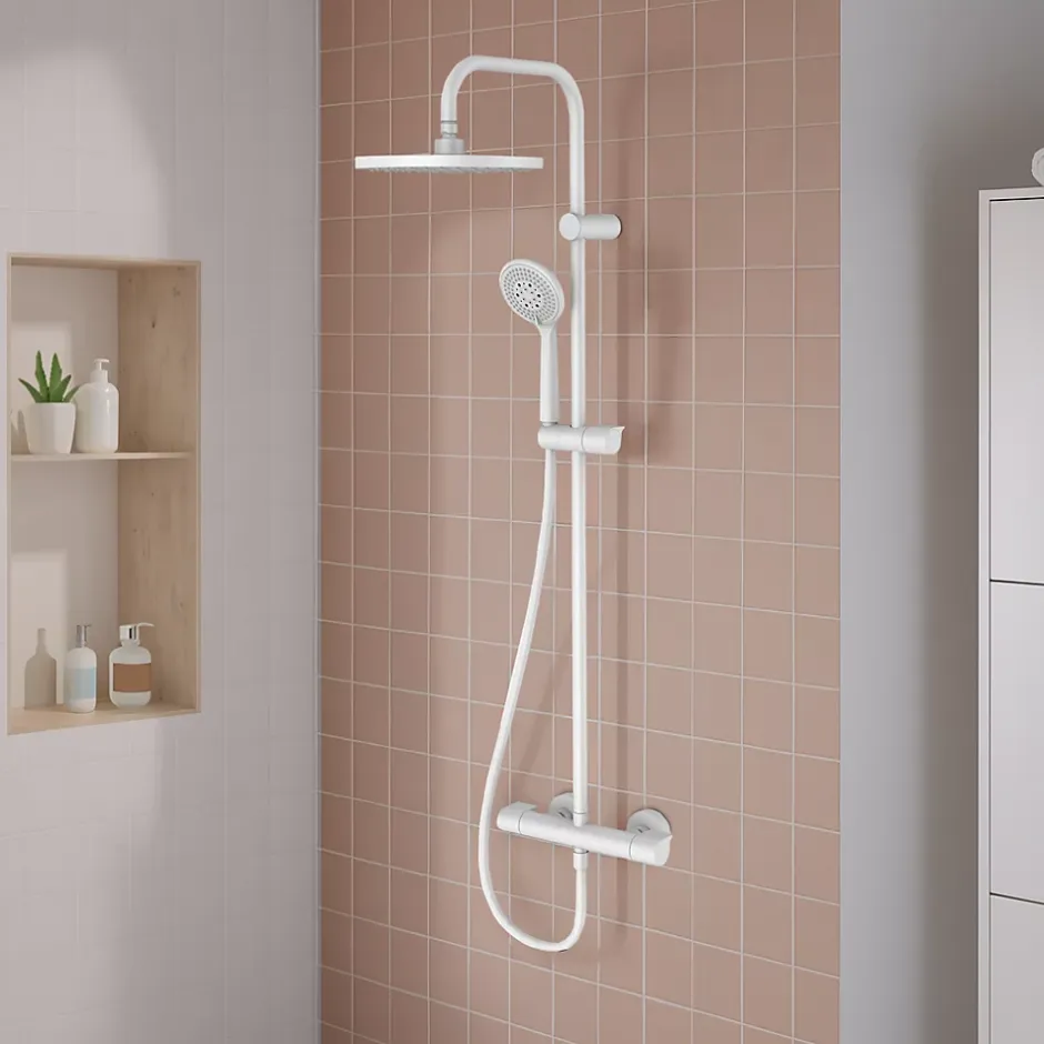 GoodHome Colonne de douche thermostatique blanche Cavally