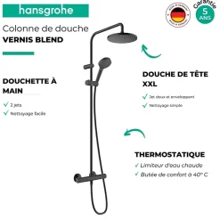 Hansgrohe Colonne de douche thermostatique Vernis Blend 200 noir mat