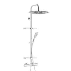 Valentin Colonne de douche thermostatique avec tablettes, pomme de tête large, douchette et flexible, chrome, Opium* Colonne De Douche Thermostatique