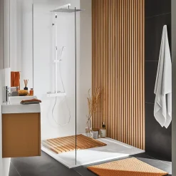 Valentin Colonne de douche thermostatique avec pomme de tête, douchette et flexible, chrome, Allure