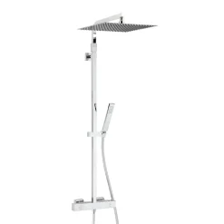 Valentin Colonne de douche thermostatique avec pomme de tête, douchette et flexible, chrome, Allure