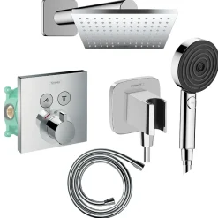 Hansgrohe Colonne de douche thermostatique ShowerSelect E Douche de tête Vernis Shape Flexible Isiflex Douchette Pulsify chromé* Colonne De Douche Encastrable
