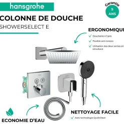 Hansgrohe Colonne de douche thermostatique ShowerSelect E Douche de tête Vernis Shape Flexible Isiflex Douchette Pulsify chromé* Colonne De Douche Encastrable