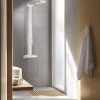 Valentin Colonne de douche thermostatique hydromassante avec tablette, pomme de tête et flexible, en aluminium anodisé gris, Isme