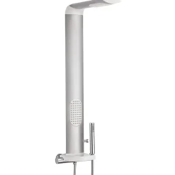 Valentin Colonne de douche thermostatique hydromassante avec tablette, pomme de tête et flexible, en aluminium anodisé gris, Isme