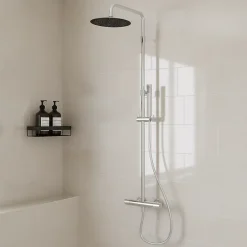 GoodHome Colonne de douche thermostatique + barre réglable + douchette + flexible, chrome, Owens