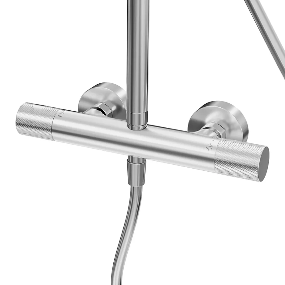 GoodHome Colonne de douche thermostatique + barre réglable + douchette + flexible, chrome, Owens