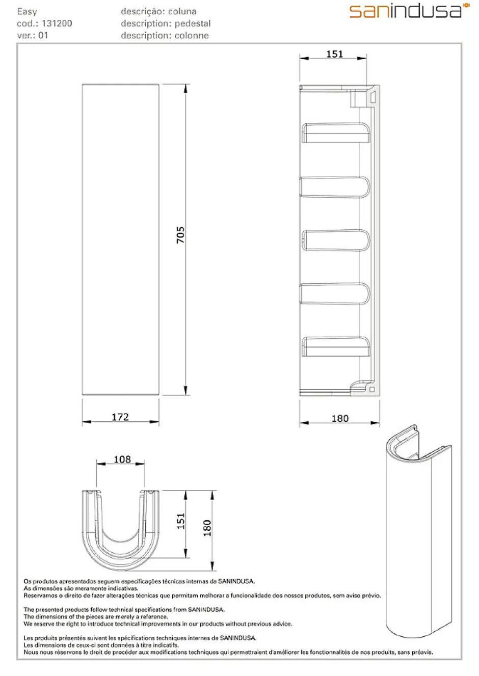 Sanindusa Colonne de lavabo céramique traditionnelle NF Easy blanc* Lavabo