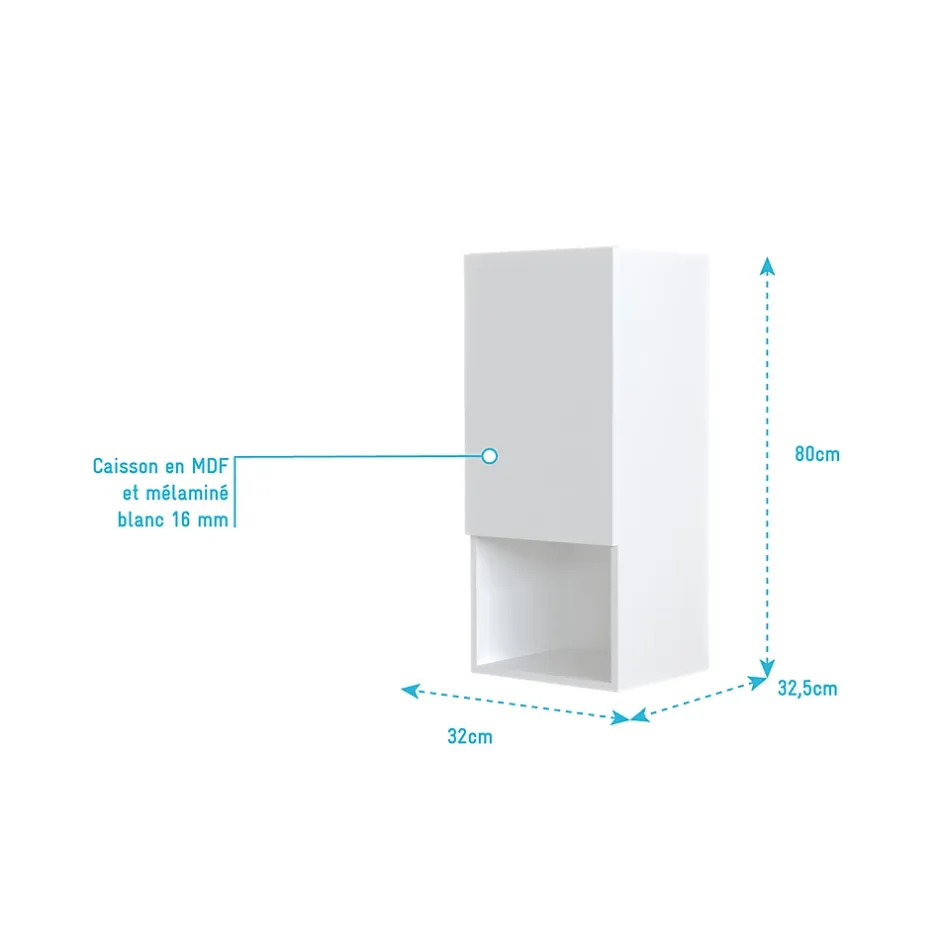 Aurlane Colonne de rangement blanche - Porte et niche - 35x80x32.5 cm* Colonne De Salle De Bains