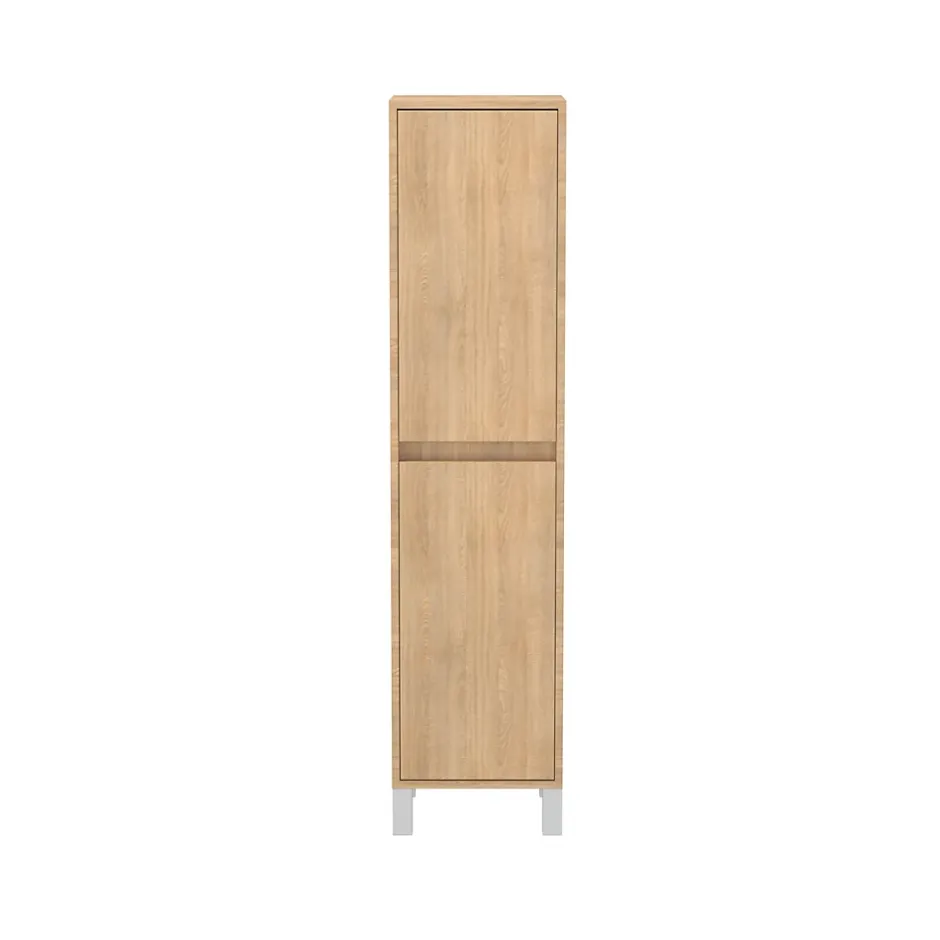 Aurlane Colonne de rangement Chêne Clair sur Pieds - Hauteur 160 cm - 2 Portes - XENOS