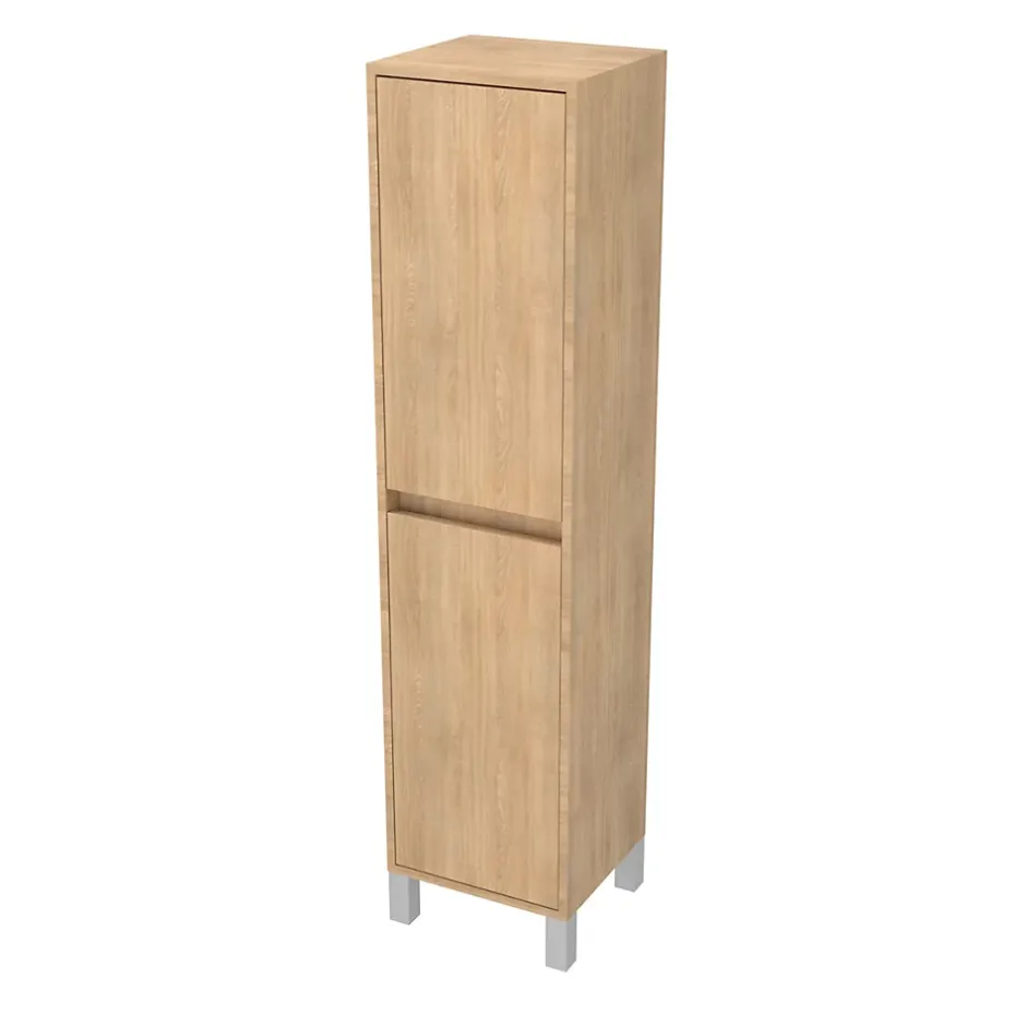 Aurlane Colonne de rangement Chêne Clair sur Pieds - Hauteur 160 cm - 2 Portes - XENOS