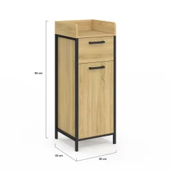 IDMarket Colonne de rangement d'appoint salle de bain DETROIT 1 tiroir 1 placard design industriel