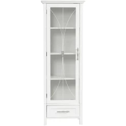 Teamson Home Colonne de rangement en effet bois blanc avec portes en verre* Armoire De Salle De Bains