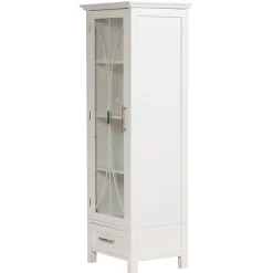 Teamson Home Colonne de rangement en effet bois blanc avec portes en verre* Armoire De Salle De Bains