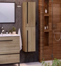T-Bath Colonne de salle de bain ANGI 2 portes 140x30x27 cm chêne
