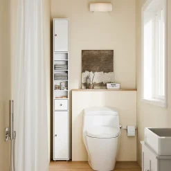 Sobuy Colonne de Salle de Bain Étroite Hydrofuge avec Étagères et Tiroirs Réglables - Armoire Gain de Place Blanche* Colonne De Salle De Bains