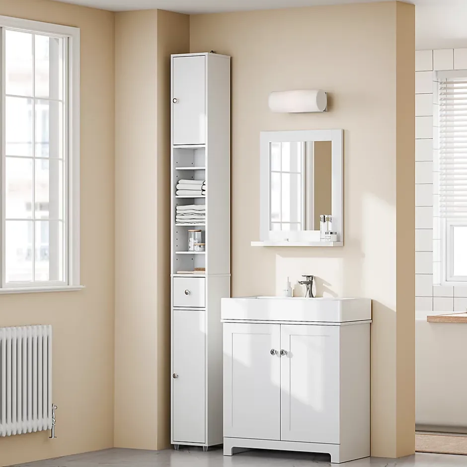 Sobuy Colonne de Salle de Bain Étroite Hydrofuge avec Étagères et Tiroirs Réglables - Armoire Gain de Place Blanche* Colonne De Salle De Bains
