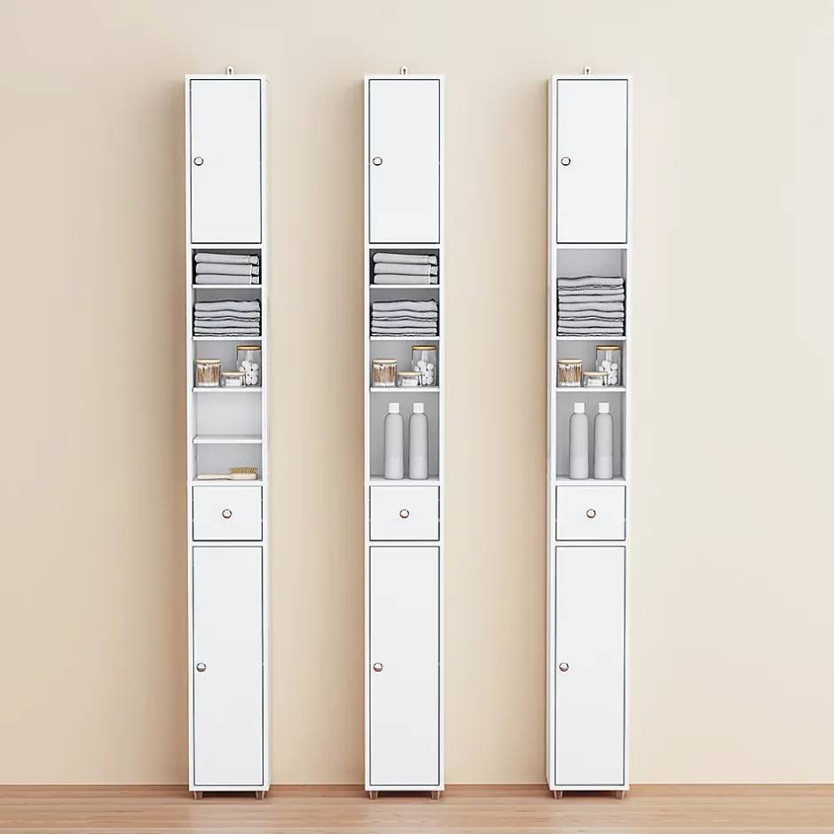 Sobuy Colonne de Salle de Bain Étroite Hydrofuge avec Étagères et Tiroirs Réglables - Armoire Gain de Place Blanche* Colonne De Salle De Bains
