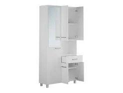 Vente-unique Colonne de salle de bain avec miroir sur pied - 180 cm - Blanc - MINELA* Colonne De Salle De Bains|Meuble De Salle De Bains Faible Profondeur