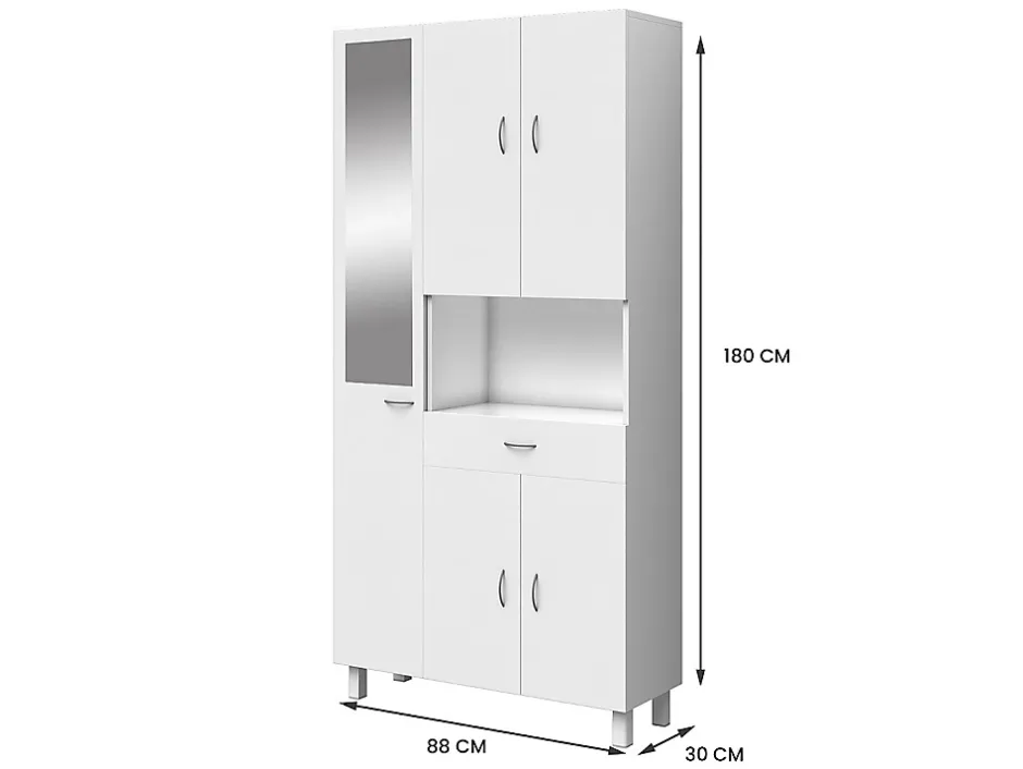 Vente-unique Colonne de salle de bain avec miroir sur pied - 180 cm - Blanc - MINELA* Colonne De Salle De Bains|Meuble De Salle De Bains Faible Profondeur