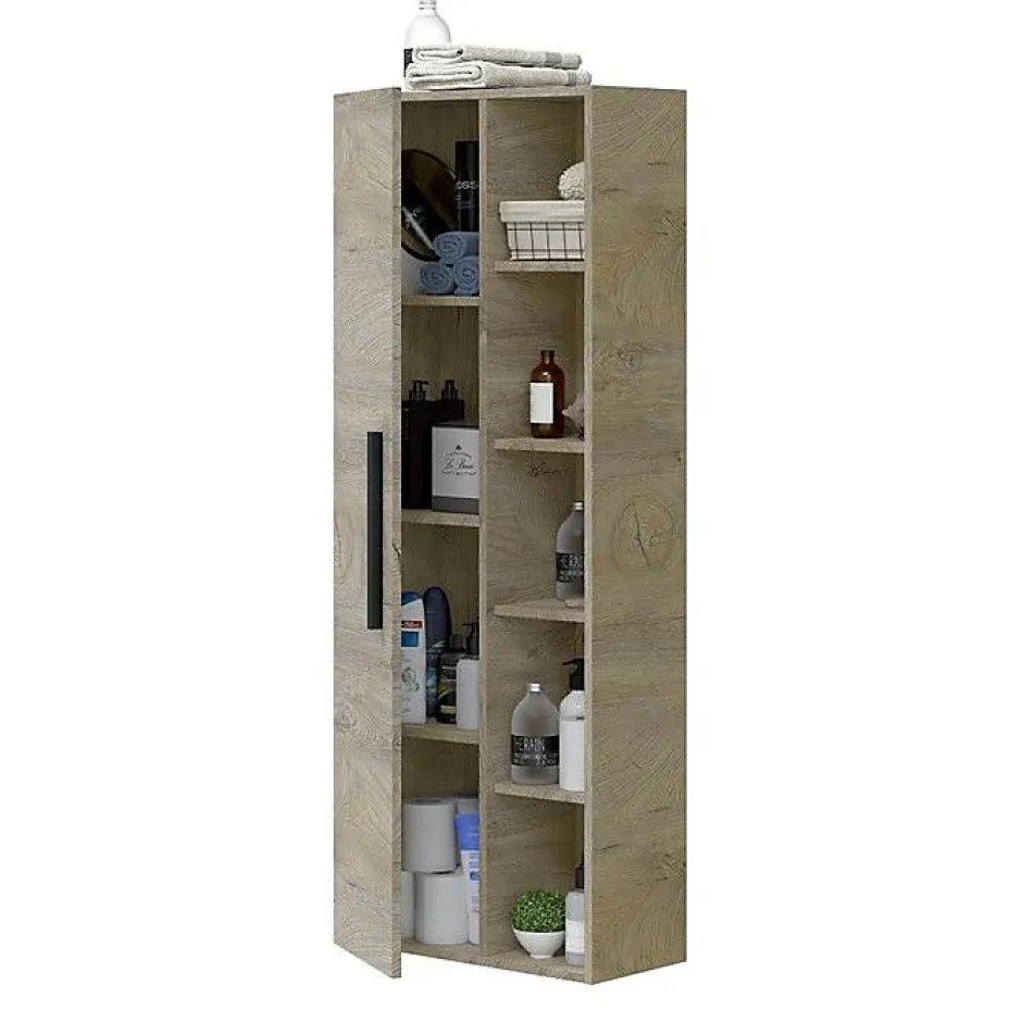 Calicosy Colonne de Salle de Bain - ARKITMOBEL - Athena 1A1G - 51 x 25 x 135 cm - Marron - Montage facile* Colonne De Salle De Bains