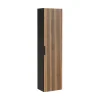 Meublorama Colonne de salle de bain KINOKO 1 porte Finition lattes effet bois naturel et noir L35 x P25 x H140 cm Meuble suspendu