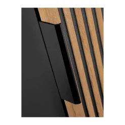 Meublorama Colonne de salle de bain KINOKO 1 porte Finition lattes effet bois naturel et noir L35 x P25 x H140 cm Meuble suspendu