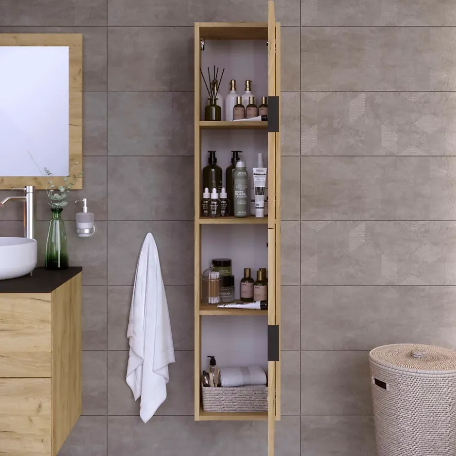 T-Bath Colonne de salle de bain LYO 2 portes 140x30x27 cm chêne