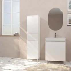 Aurlane Colonne de Salle de Bain en Mélaminé Blanc - 35x32x150 cm - 2 Portes + 1 Tiroir* Colonne De Salle De Bains