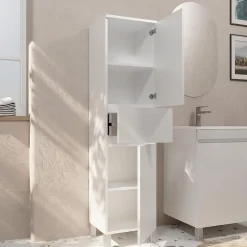 Aurlane Colonne de Salle de Bain en Mélaminé Blanc - 35x32x150 cm - 2 Portes + 1 Tiroir* Colonne De Salle De Bains