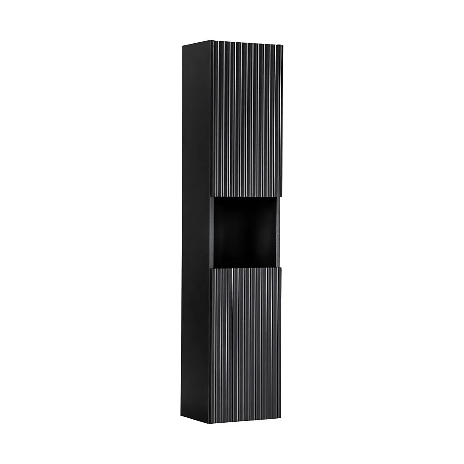 Meublorama Colonne de salle de bain VANO 2 portes et 1 niche Noir mat L30 x P25 x H140 cm Meuble suspendu* Colonne De Salle De Bains