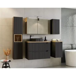 Meublorama Colonne de salle de bain VANO 2 portes et 1 niche Noir mat L30 x P25 x H140 cm Meuble suspendu* Colonne De Salle De Bains