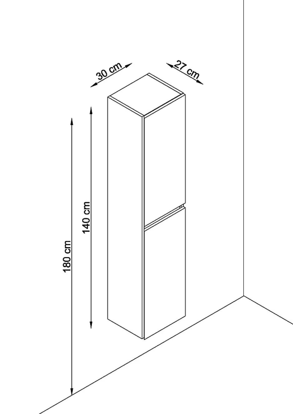 T-Bath Colonne de salle de bain NELI 2 portes 140x30x27 cm chêne et blanc* Colonne De Salle De Bains