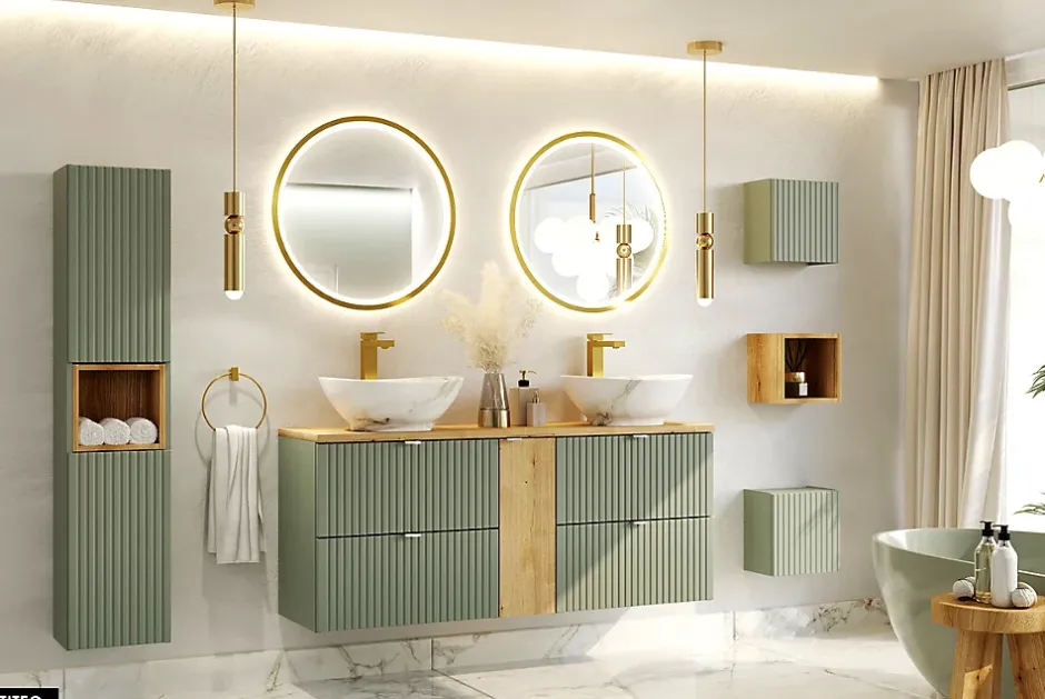 Otitec Colonne de salle de bain - 30 x 140 cm - 2 portes - ROSEAU