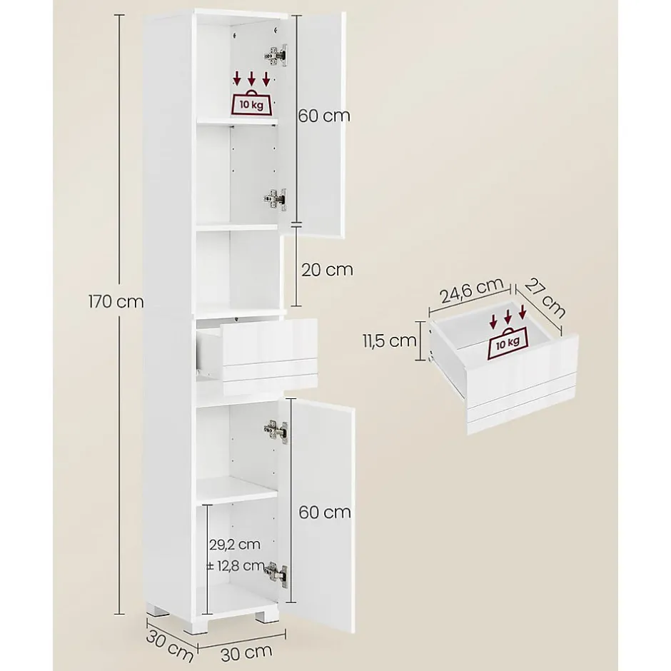 Calicosy Colonne de salle de bain 2 portes, 1 tiroir et 1 niche - H170 cm* Colonne De Salle De Bains