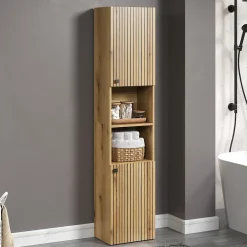 Calicosy Colonne de salle de bain rainurée 2 portes, 2 niches H186 cm - PUREBLISS