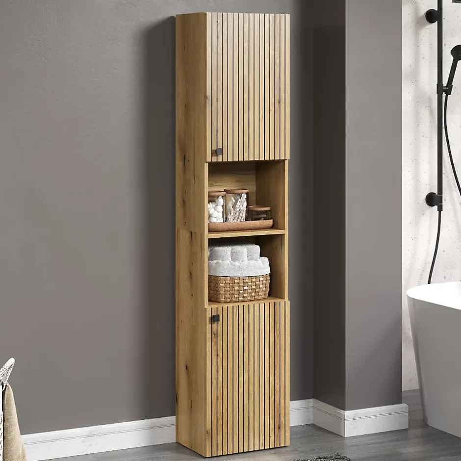 Calicosy Colonne de salle de bain rainurée 2 portes, 2 niches H186 cm - PUREBLISS