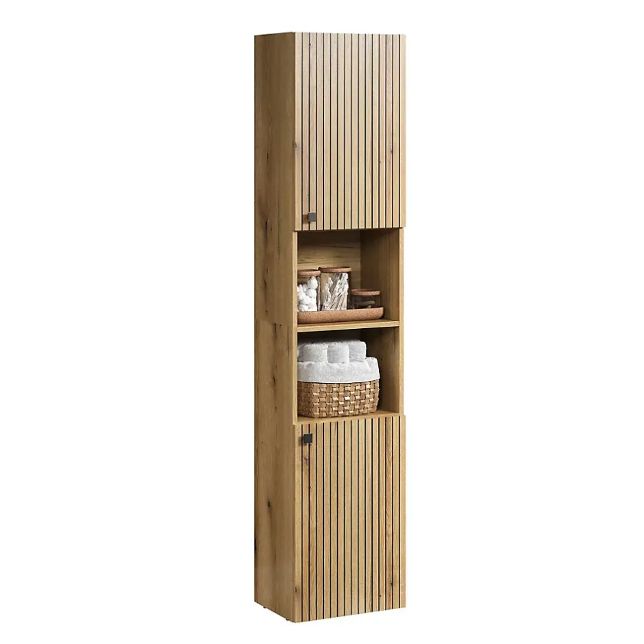 Calicosy Colonne de salle de bain rainurée 2 portes, 2 niches H186 cm - PUREBLISS
