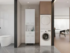 Vente-unique Colonne de salle de bain sur pied - 180 cm - Blanc - MINELA* Colonne De Salle De Bains