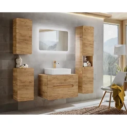 Meublorama Colonne de salle de bain suspendue ERBANO 2 portes H170 cm Coloris chene clair