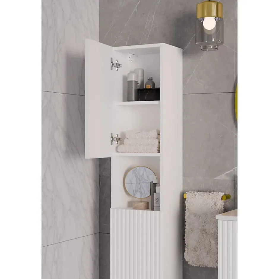 Meublorama Colonne de salle de bain VANO 2 portes et 1 niche Blanc alpin L30 x H140 x P25 cm Meuble suspendu* Colonne De Salle De Bains