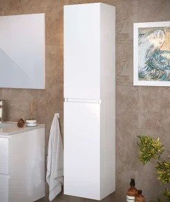T-Bath Colonne de salle de bain NELI 2 portes 140x30x27 cm blanc* Meuble De Salle De Bains Faible Profondeur