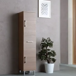 Kiamami Valentina Colonne De Salle De Bain 150Cm 2 Portes Et 1 Tiroir Chêne Naturel Avec Pieds Rimini